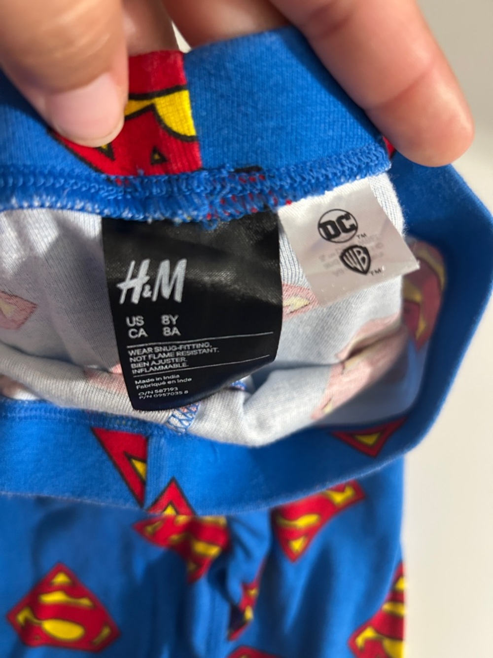 H&M DC Superman Long Sleeve + Pants Pajamas Size 8 - Picture 10 of 13